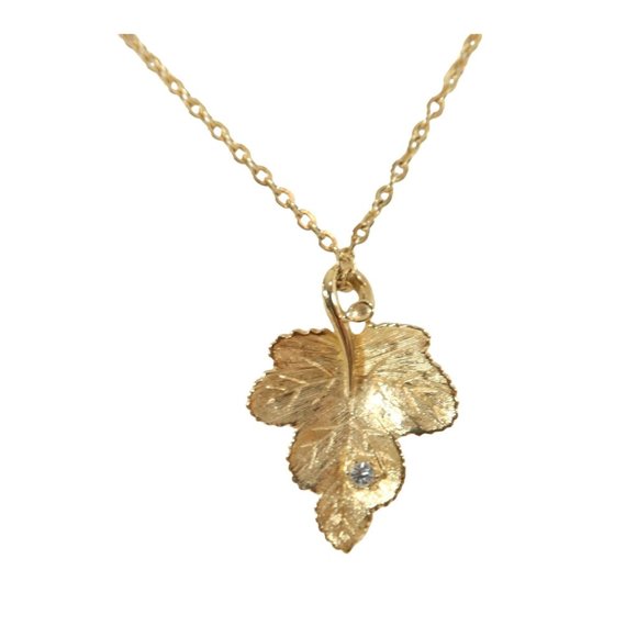 Vintage AVON Goldtone Radiant Leaf Rhinestone Pendant w/ 15.5" Chain Necklace - Picture 2 of 4